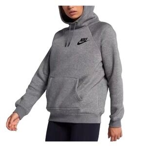 Nike Rally Fleece Pullover Hoodie Funnel Neck Womens Size Small Gray Performance